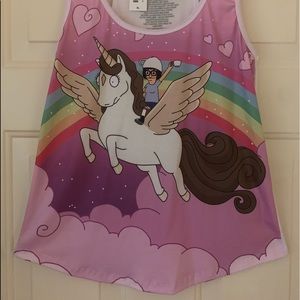 NWT Bobs Burgers Tina on a unicorn tank top